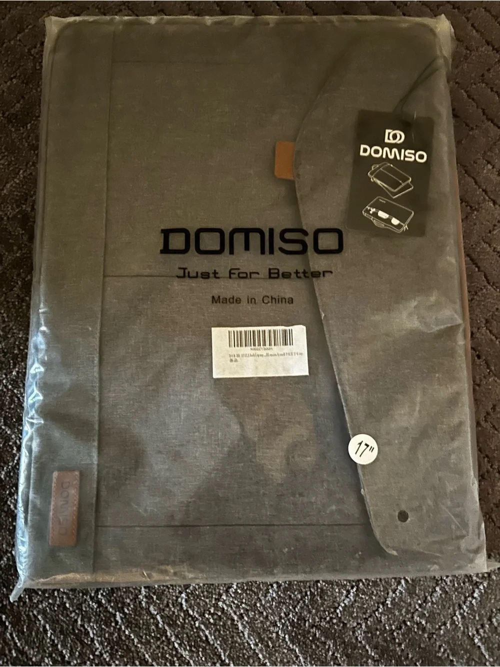 DOMISO Gray Laptop Messenger Bag with Black Strap and Brown Handle
